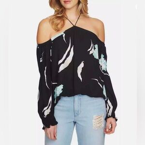 1.State Womens Off The Shoulder Smocked Sleeve Flora Blouse Mint Leaf size XS